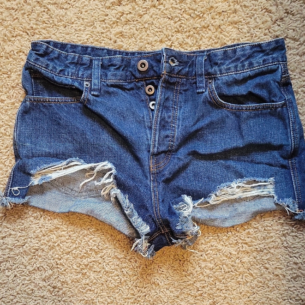 Free People Button Up Stylish Blue Denim Shorts